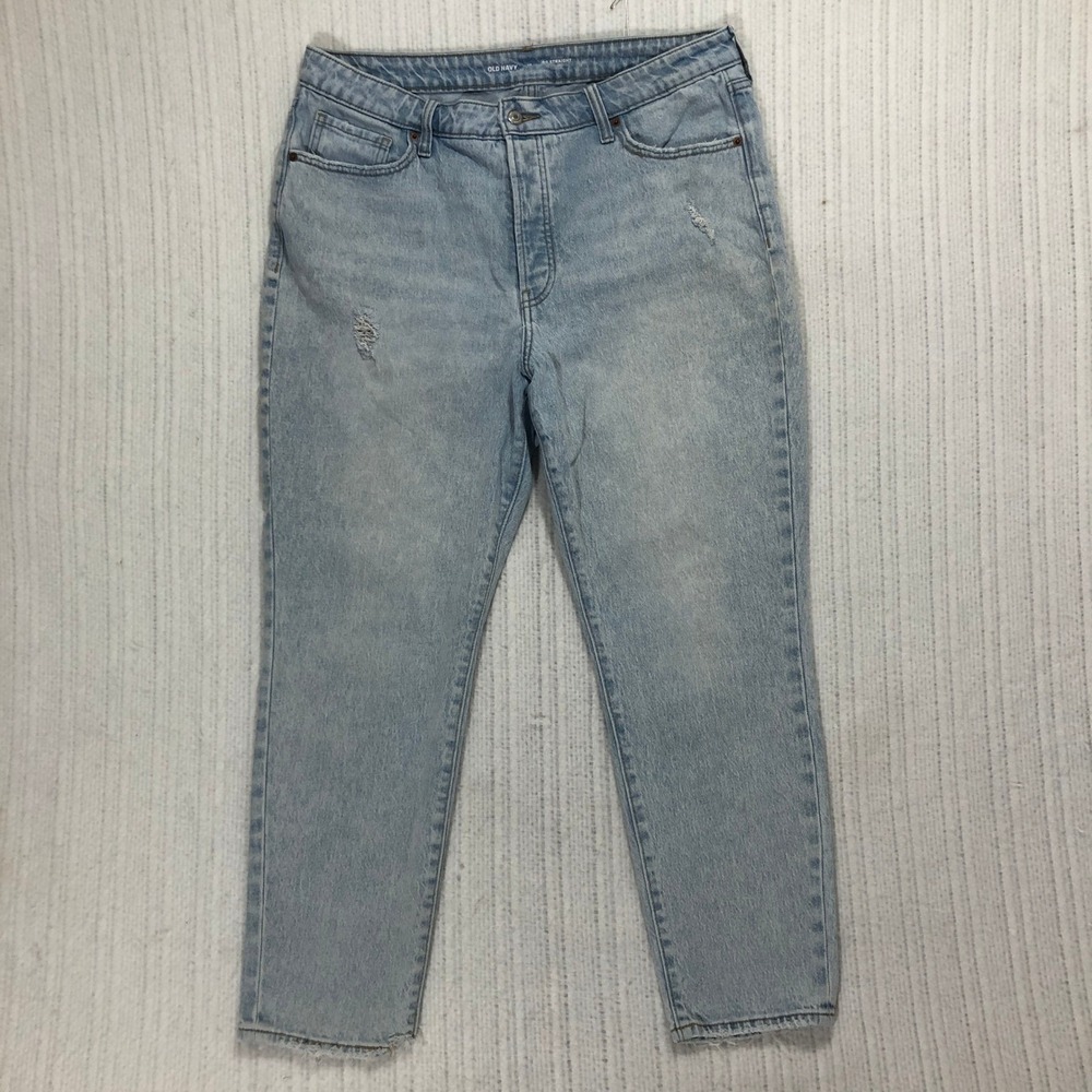 Old Navy OG Straight‎ Jeans High Rise Distressed Light Wash Denim Size 16